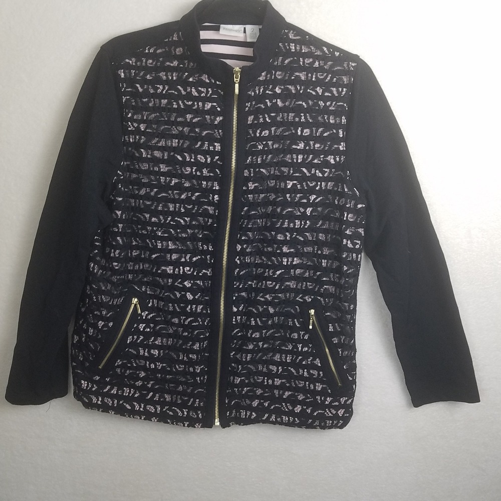 Zenergy‎ by Chico's Black Lace Front Zip Bomber Jacket Women's 2
